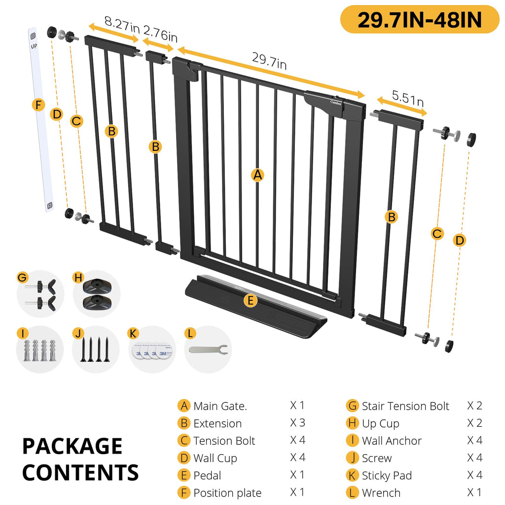 CUMBOR 29.7-48" Baby Gate for Stairs and Doorways
