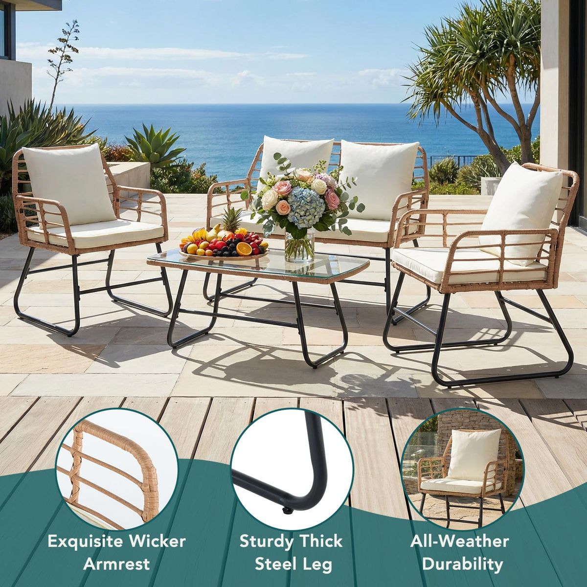 DUMOS Outdoor Wicker Patio Furniture Set with Cushions