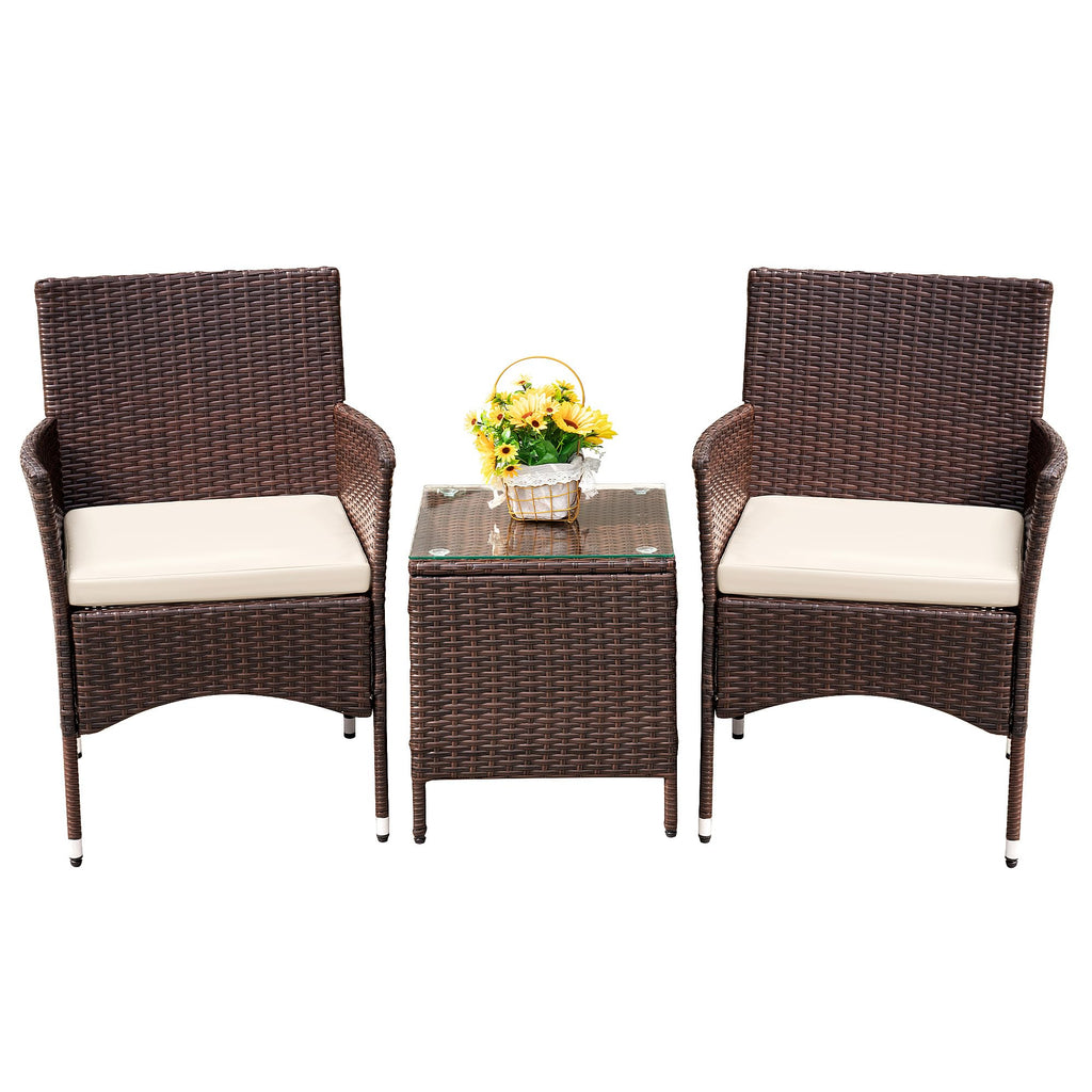 DEVOKO Patio Porch 3-Piece Rattan Furniture Set