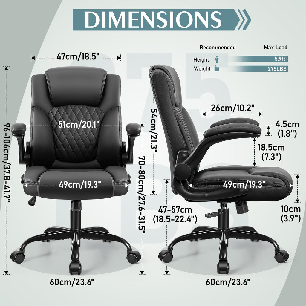 BRICK ATTIC Leather Office Chair with Ergonomic Support and Wheels