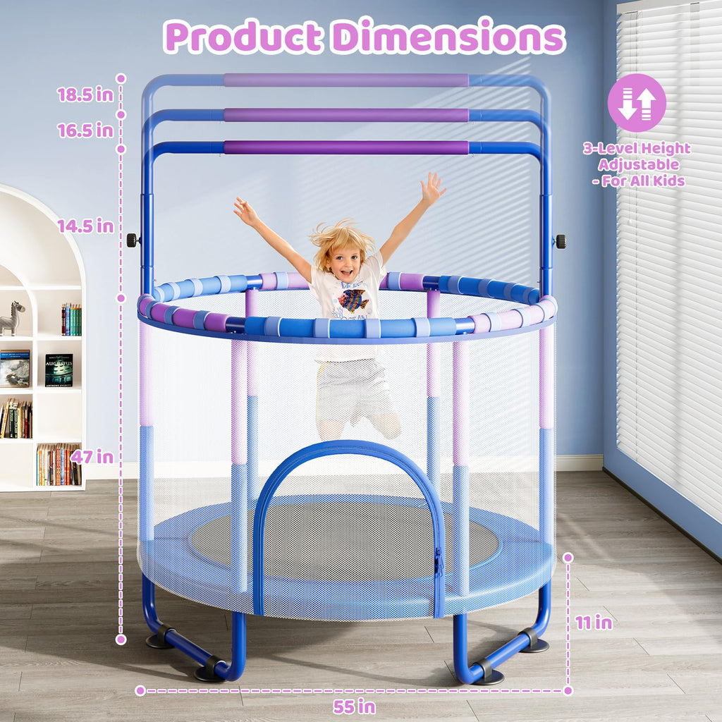 YOHOOD 55" Kids Trampoline with Enclosure & Adjustable Bars