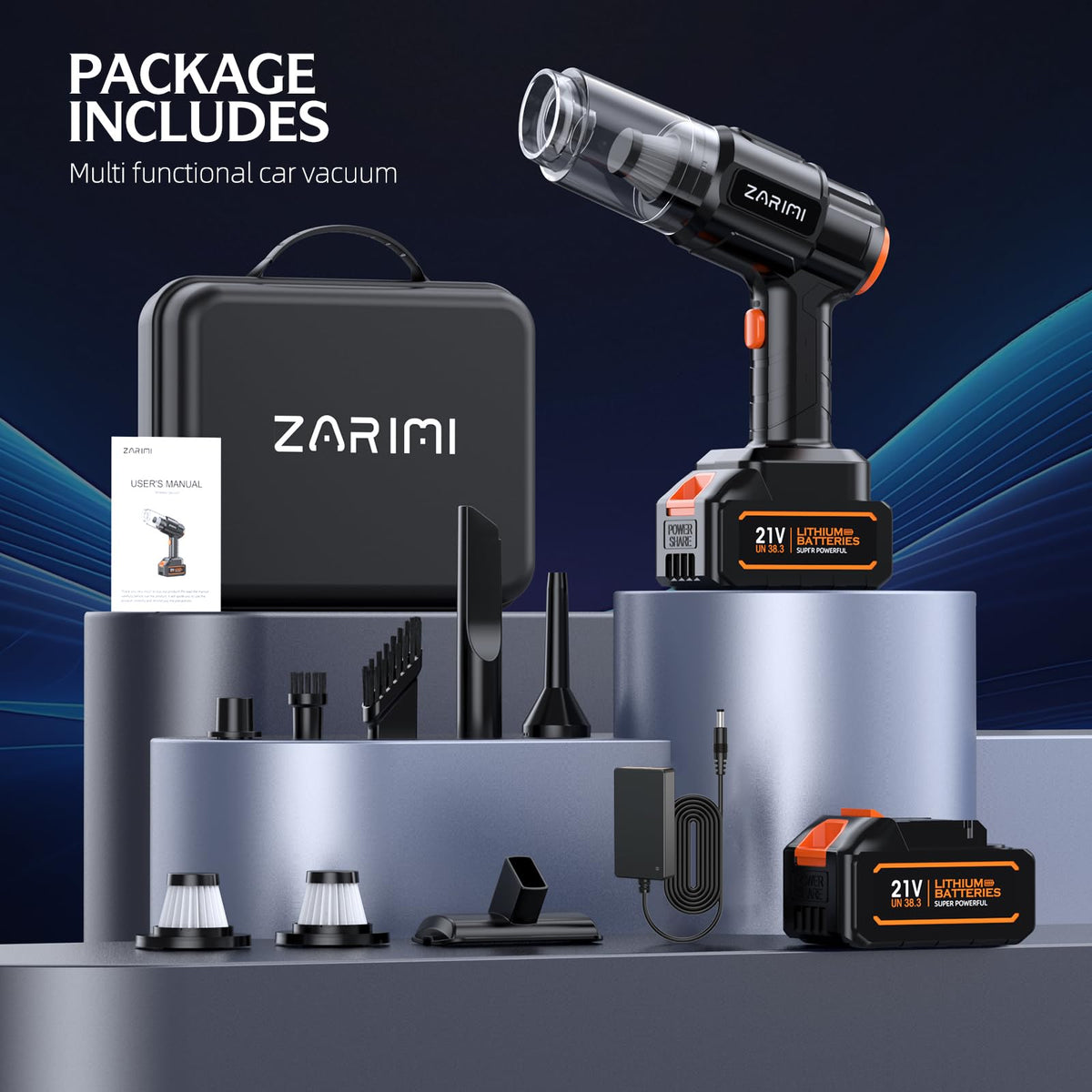 ZARIMI Portable Cordless Car Vacuum - 50000Pa High Power