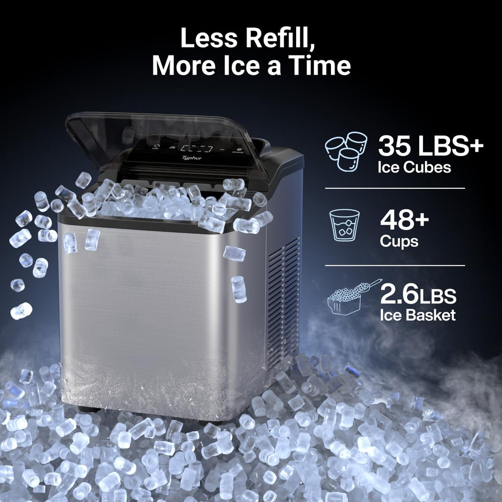 TYPHUR Fast Nugget Ice Maker - 35lbs/24H Crushed Ice Machine