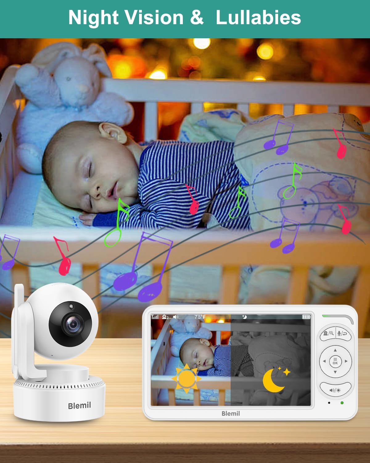 BLEMIL 6" Baby Monitor with 2 Cameras & Split Screen