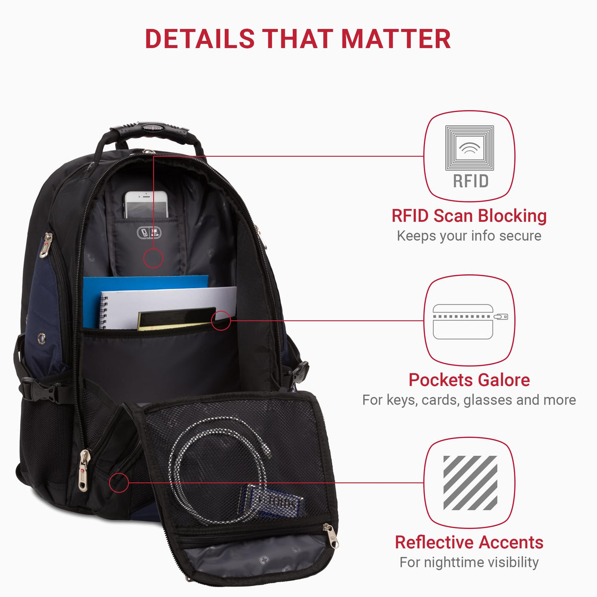 SWISSGEAR 1900 ScanSmart TSA Laptop Backpack - RFID, 17" Fits