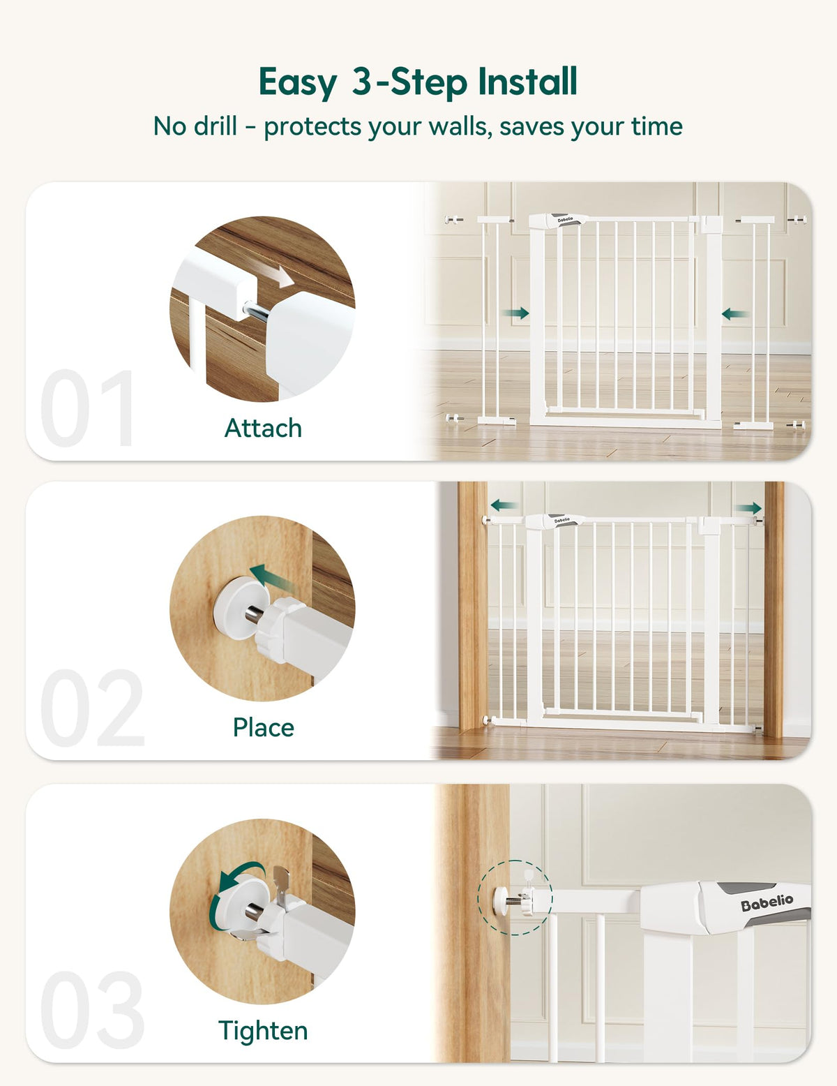 BABELIO Extra Wide Baby/Dog Gate, Metal Pressure Mounted