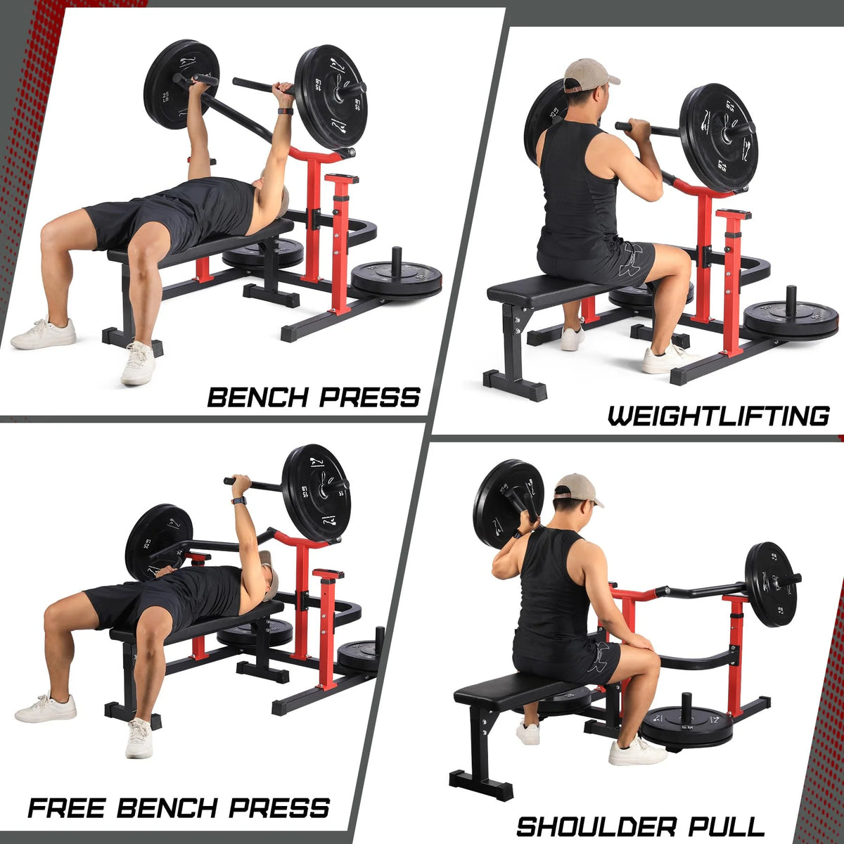 Chest Press Machine, 1050LBS Capacity, Independent Converging Arms, Weight Bench Press with Adjustable Flat Bench for Upper Body Workouts, Red