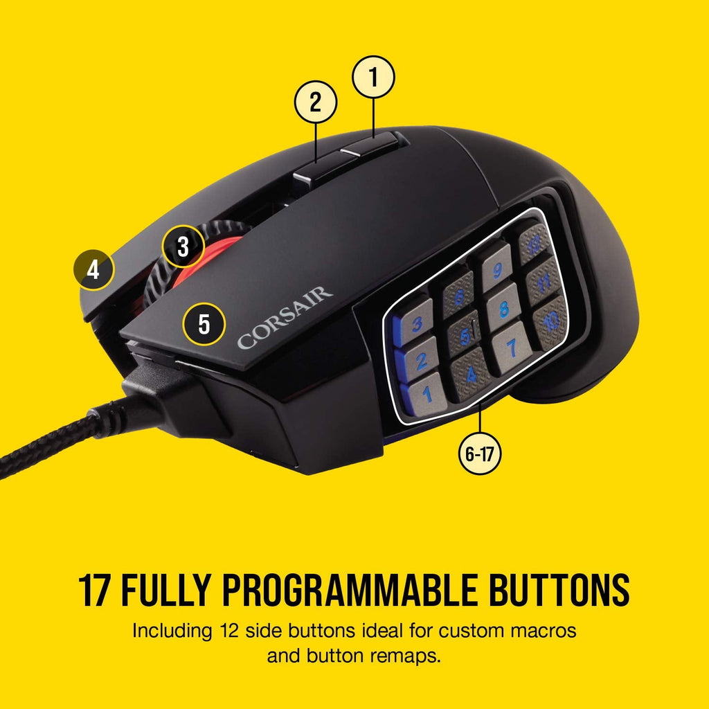 CORSAIR Scimitar RGB Elite Wired Gaming Mouse - 18,000 DPI