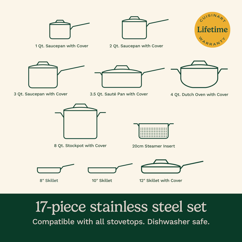 CUISINART 17-Piece Stainless Steel Cookware Set - Classic Collection