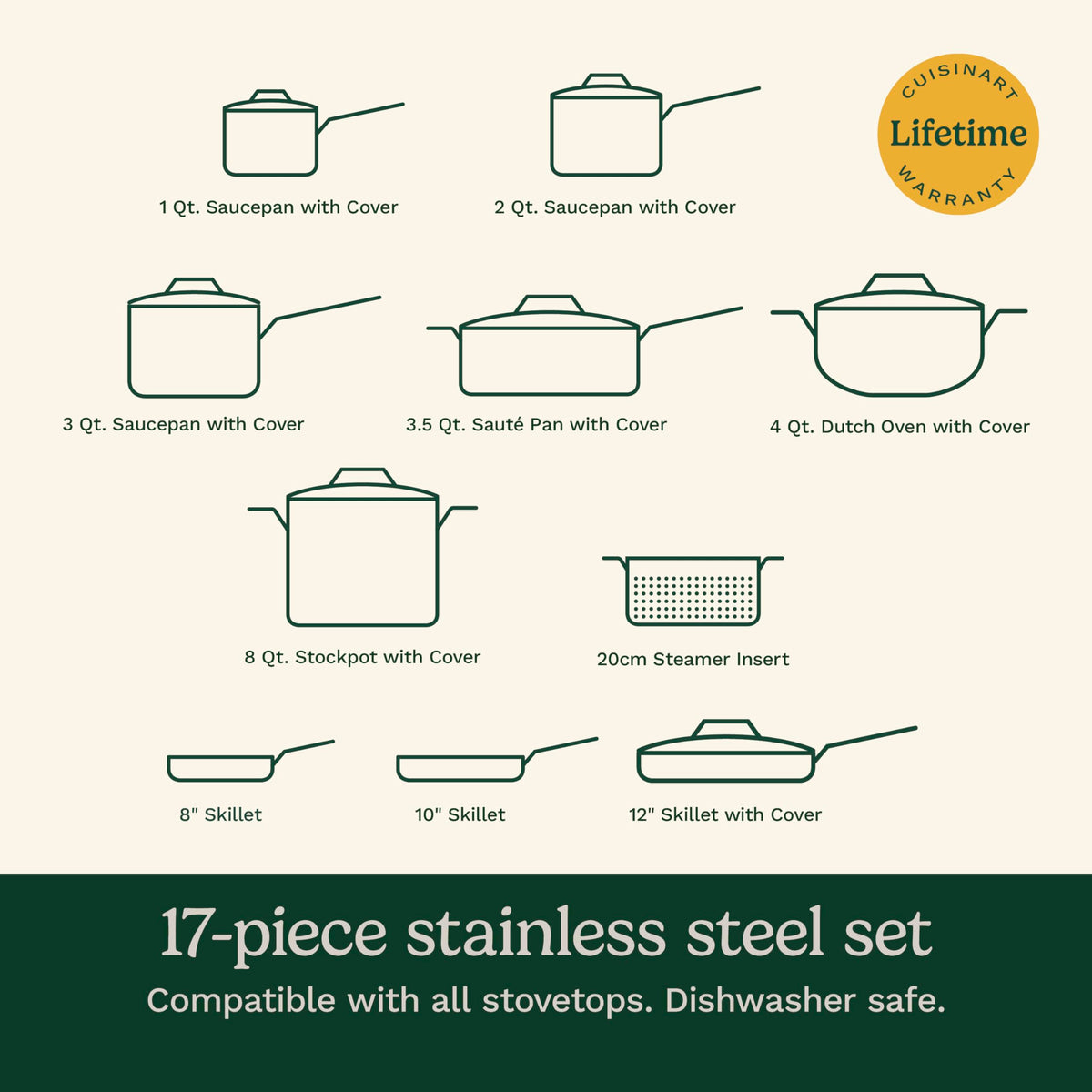 CUISINART 17-Piece Stainless Steel Cookware Set - Classic Collection