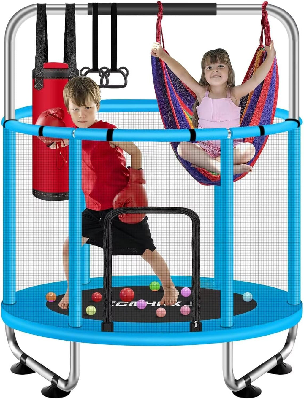 ZCMHAXJ 55" Kids Trampoline with Enclosure & Adjustable Bar