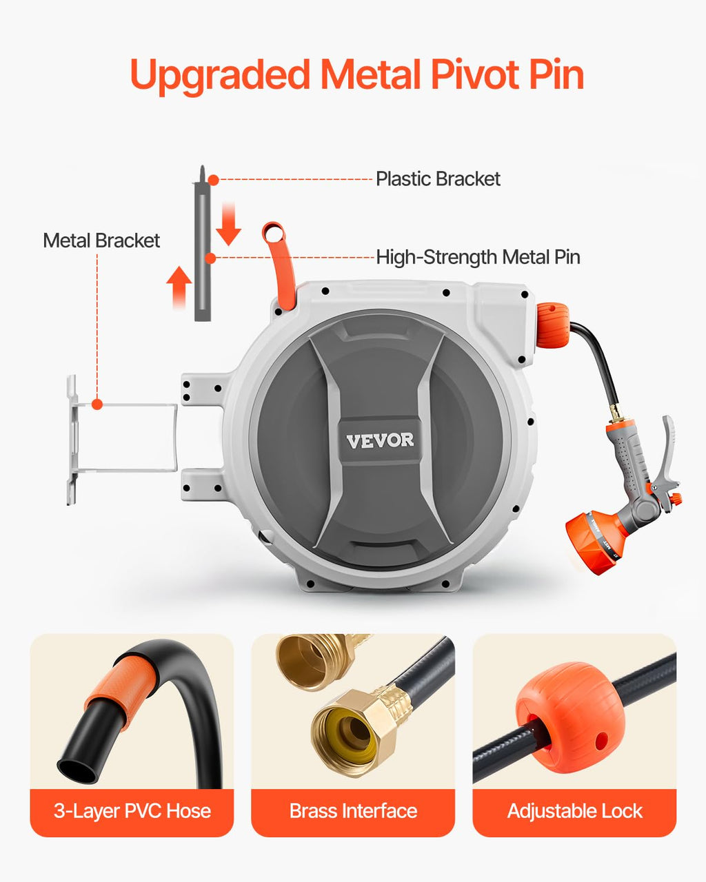 VEVOR Retractable Garden Hose Reel - 100 ft Wall Mounted