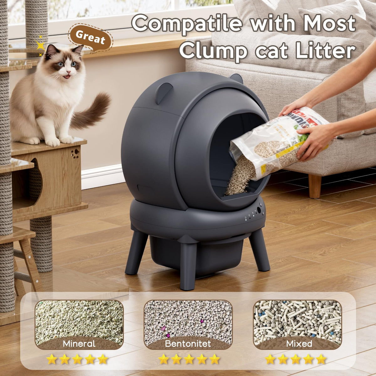 VIVIRATA Automatic Litter Box with App Control for Cats