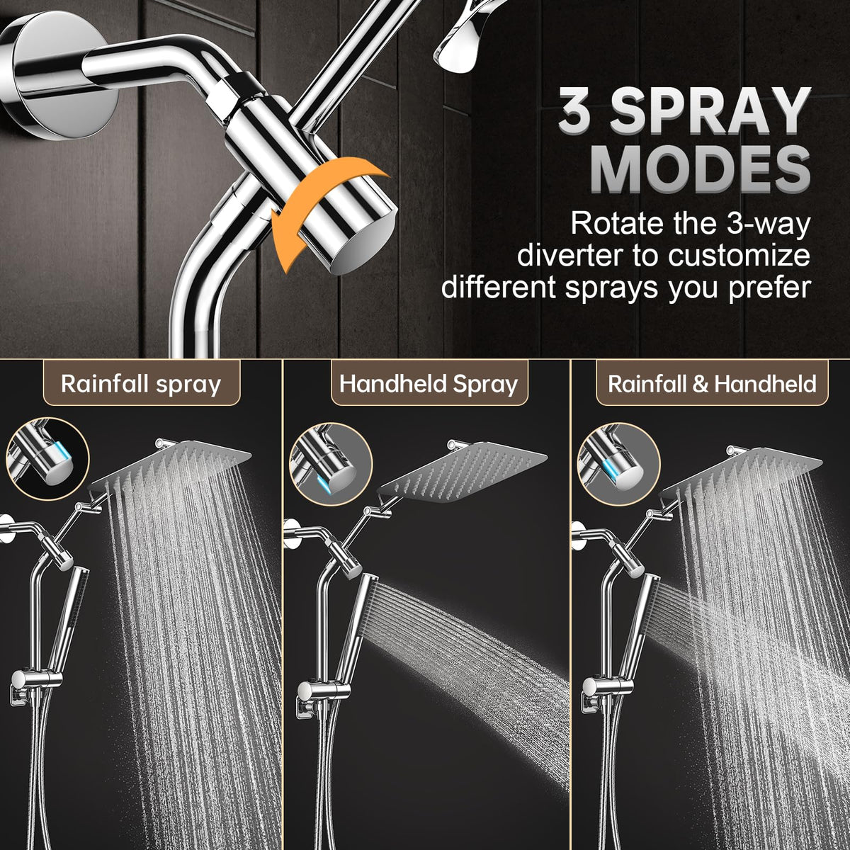 VEKEN All Metal 10" Dual Rain Shower Head with Handheld