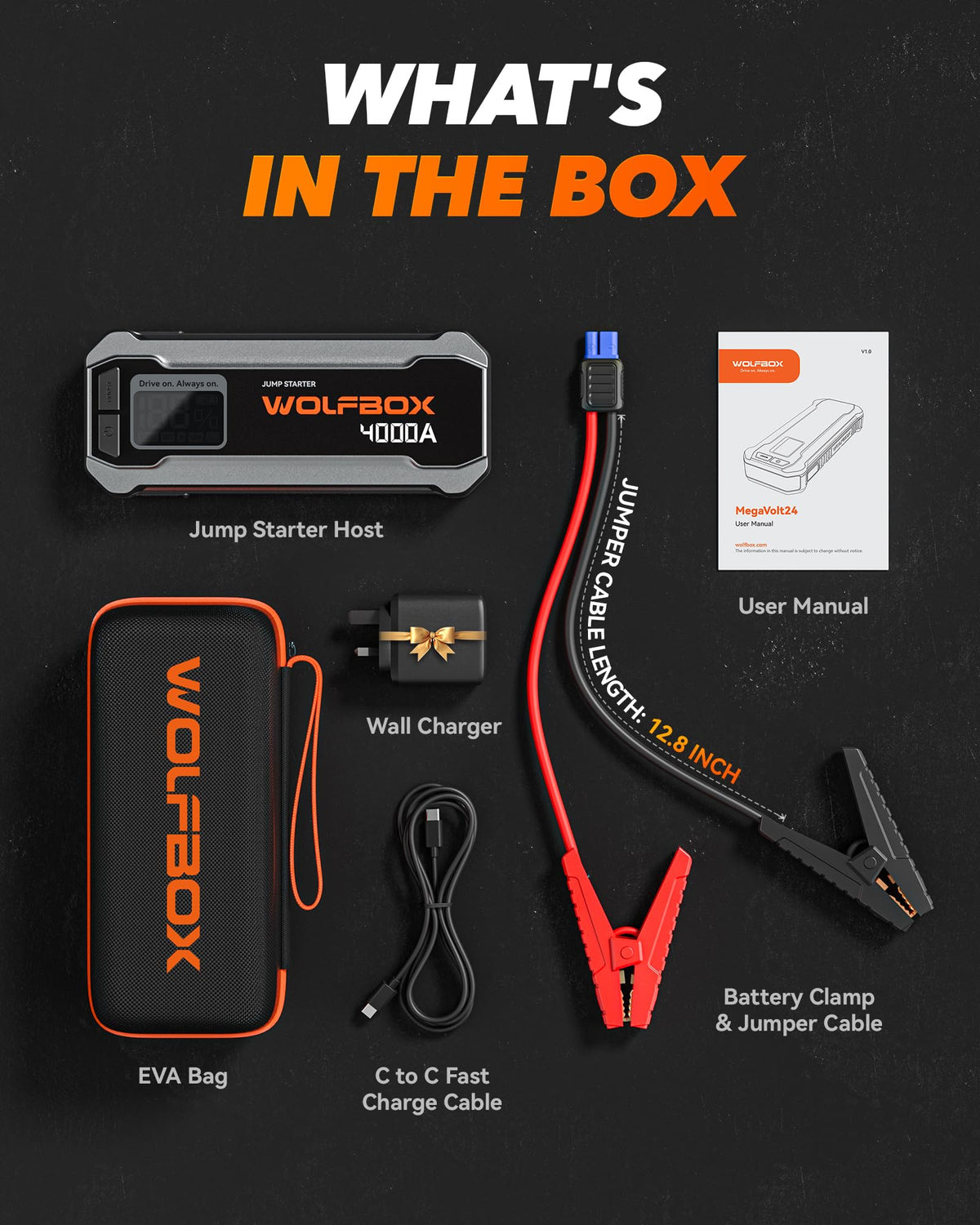 WOLFBOX 4000A Portable Car Jump Starter with Quick Charger