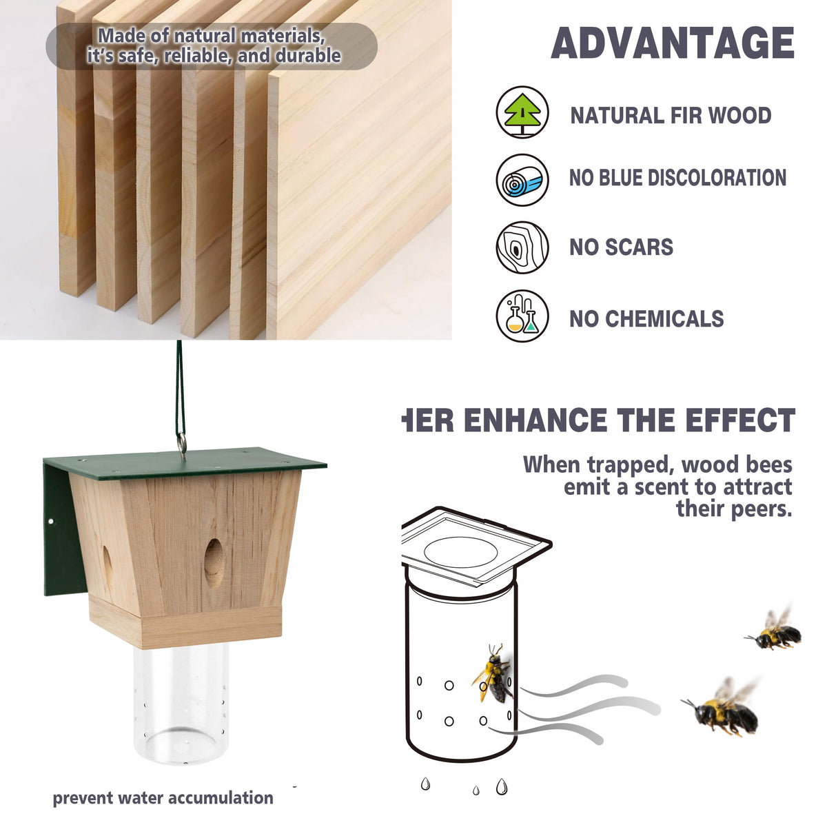 BEST BEE TRAP Carpenter Bee Trap - Outdoor Wooden Insect Traps (4 Pack)