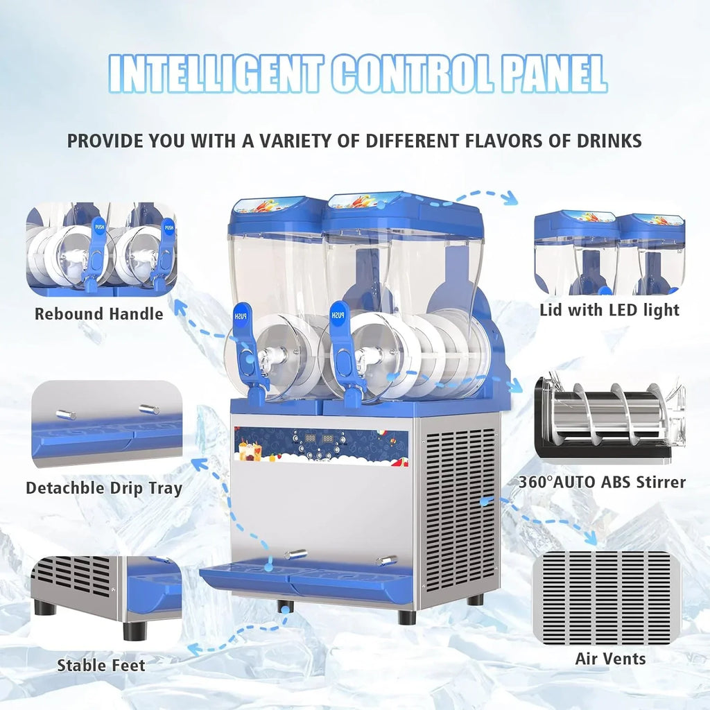 Commercial Slushy Machine - 1000W 30L Tanks Slush Maker Machine 304 Stainless Steel Commercial Margarita Machines Efficient Cooling the Ideal Slushie Maker for Bars Cafes Restaurants