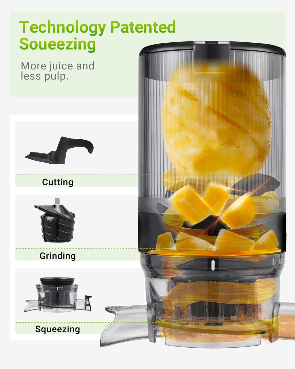 TUUMIIST Cold Press Juicer with 5.3" Feed Chute - Black