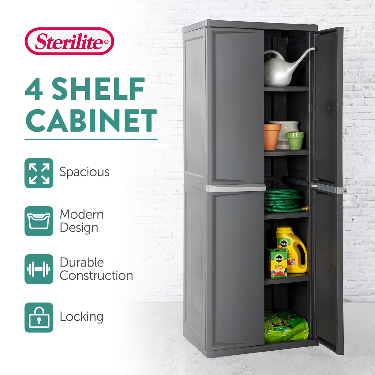 STERILITE 4 Shelf Plastic Storage Cabinet - Heavy Duty Organizer