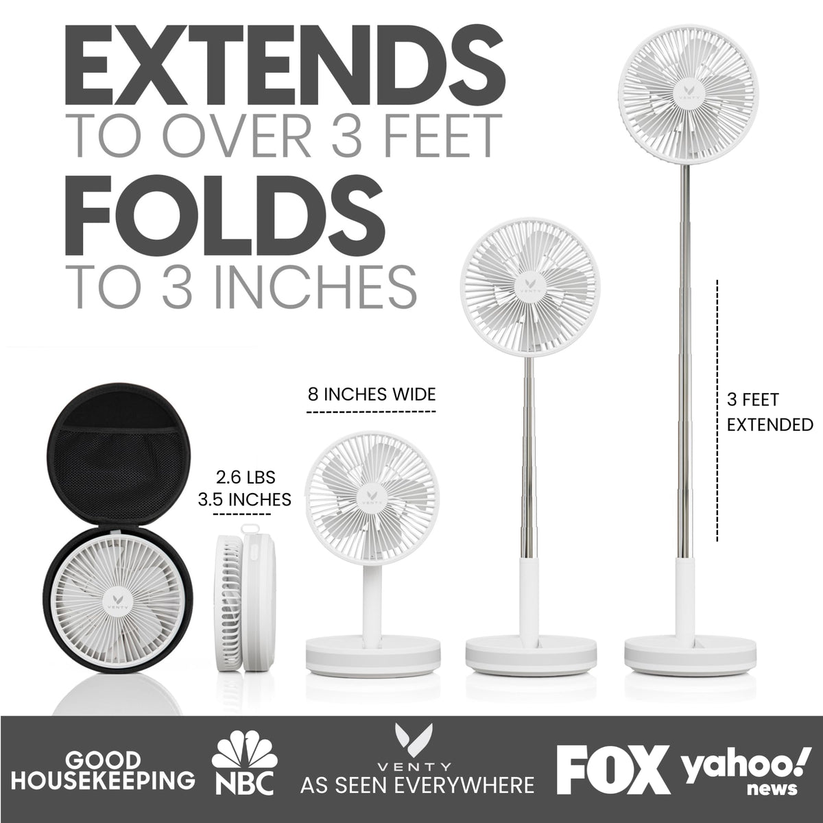 VENTY Portable Fan - Wireless Battery Operated with LED Light