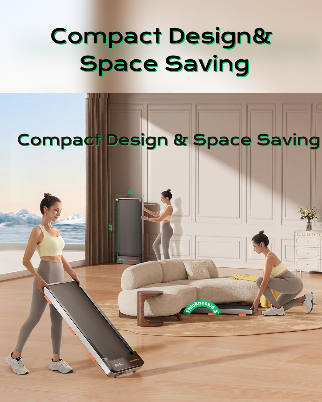TREAFLOW Walking Pad Treadmill with Incline for Home Office