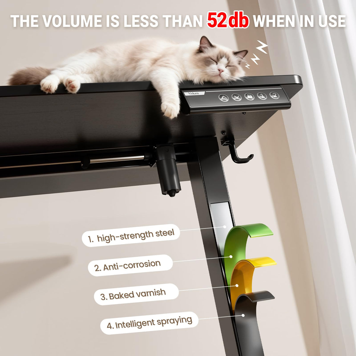 VEKEN 47.2" Adjustable Height Standing Desk - Modern Office Table