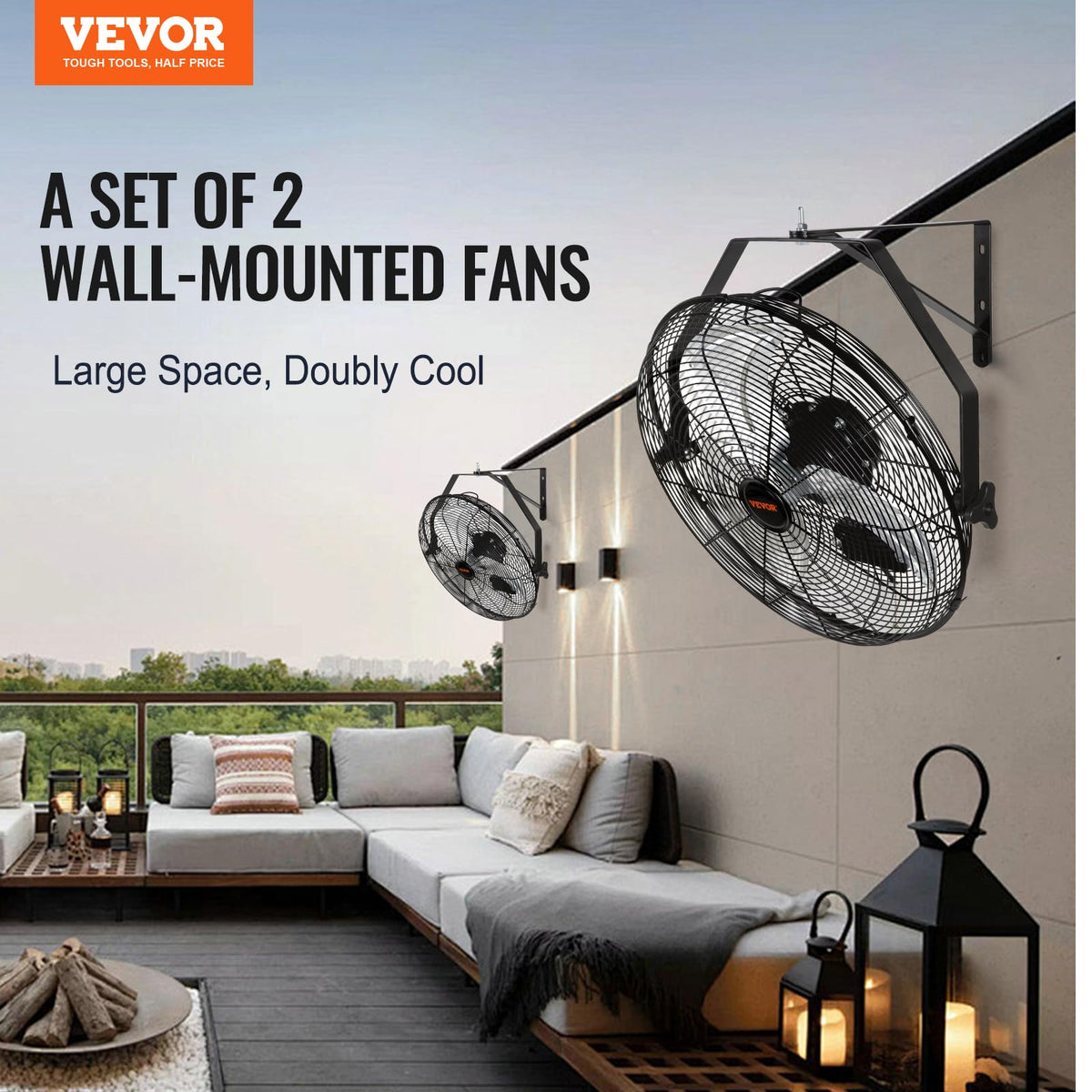 VEVOR 18" Waterproof Wall Mount Fan 2 PCS, 3-Speed 4000 CFM