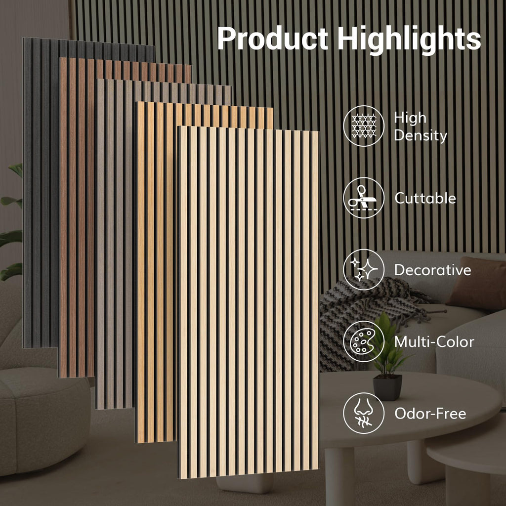 TONOR Wood Slat Wall Panels, 4 Pack Acoustic Noise Cancelling