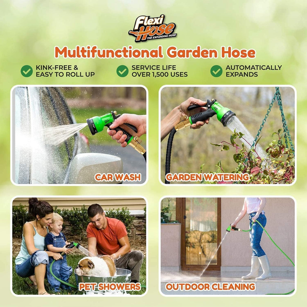 FLEXI HOSE Expandable Garden Hose 150FT with 8 Function Nozzle