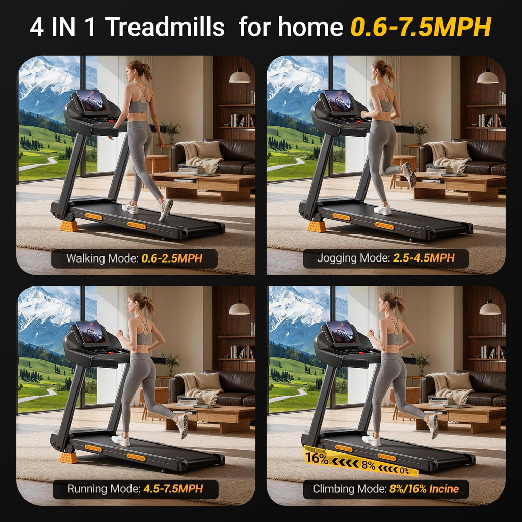 UMAY 16% Incline 4-in-1 Foldable Treadmill, 400 LBS Capacity
