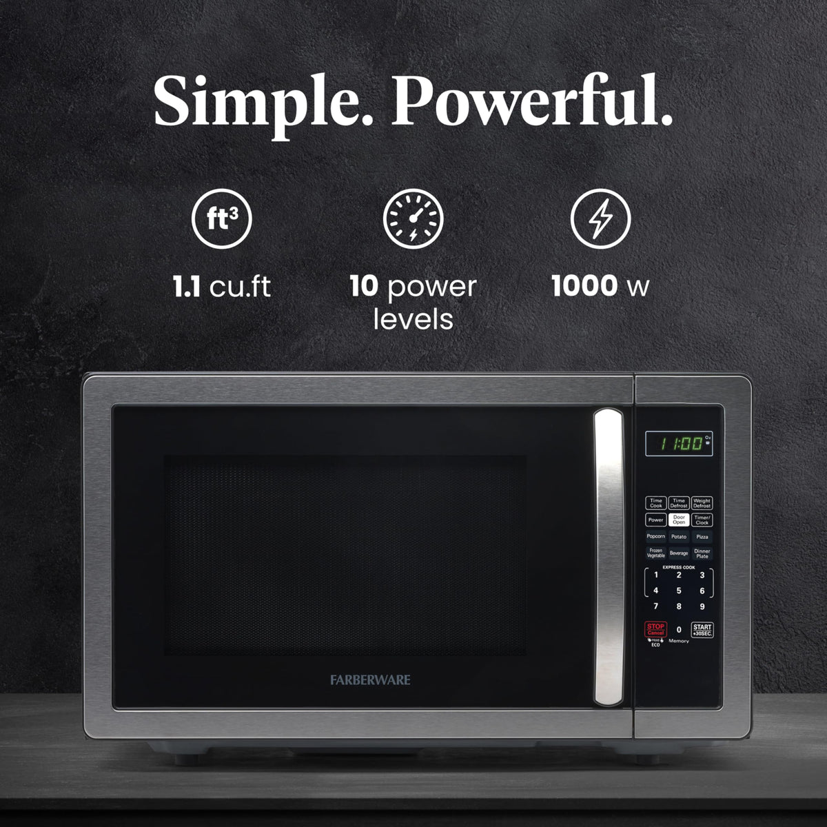 FARBERWARE 1.1 Cu. Ft. 1000W Countertop Microwave Oven