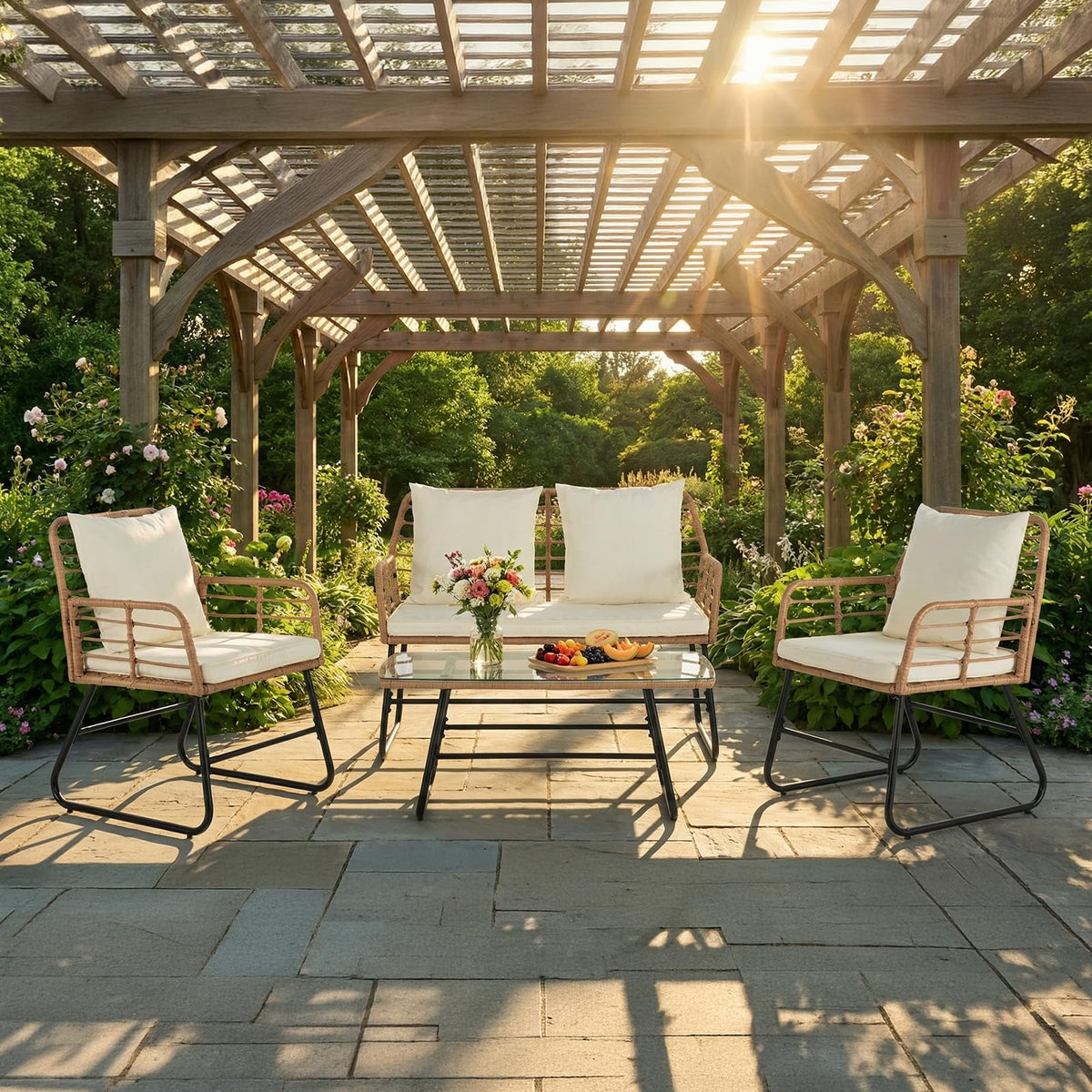 DUMOS Outdoor Wicker Patio Furniture Set with Cushions