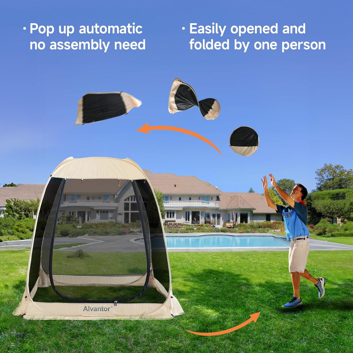 Screen House Room Camping Tent Outdoor Canopy Pop Up Sun Shade Shelter 8 Mesh Walls Not Waterproof Beige 12'x12' Patent Pending