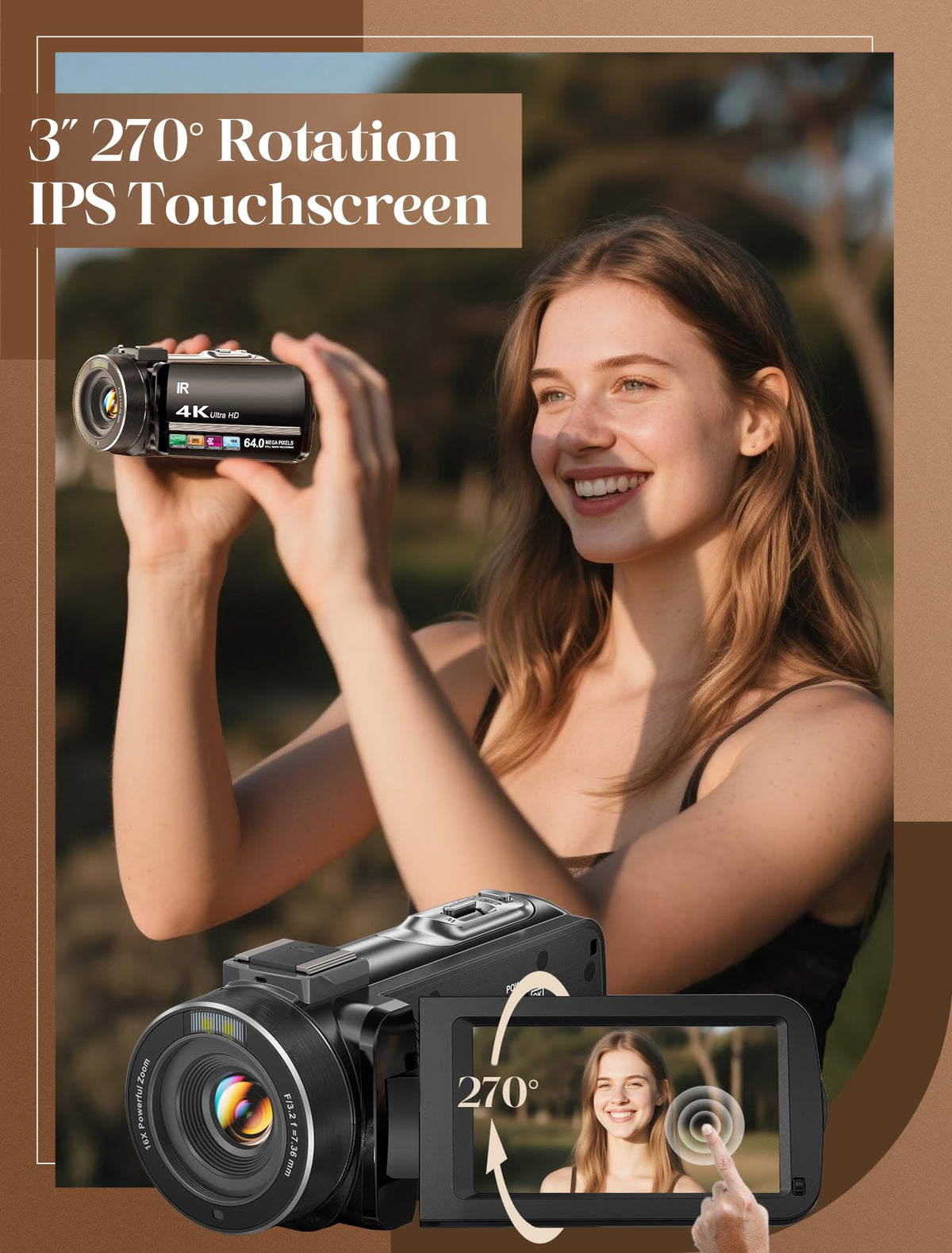 ZYDIIE 4K UHD Video Camera Camcorder with 18x Zoom