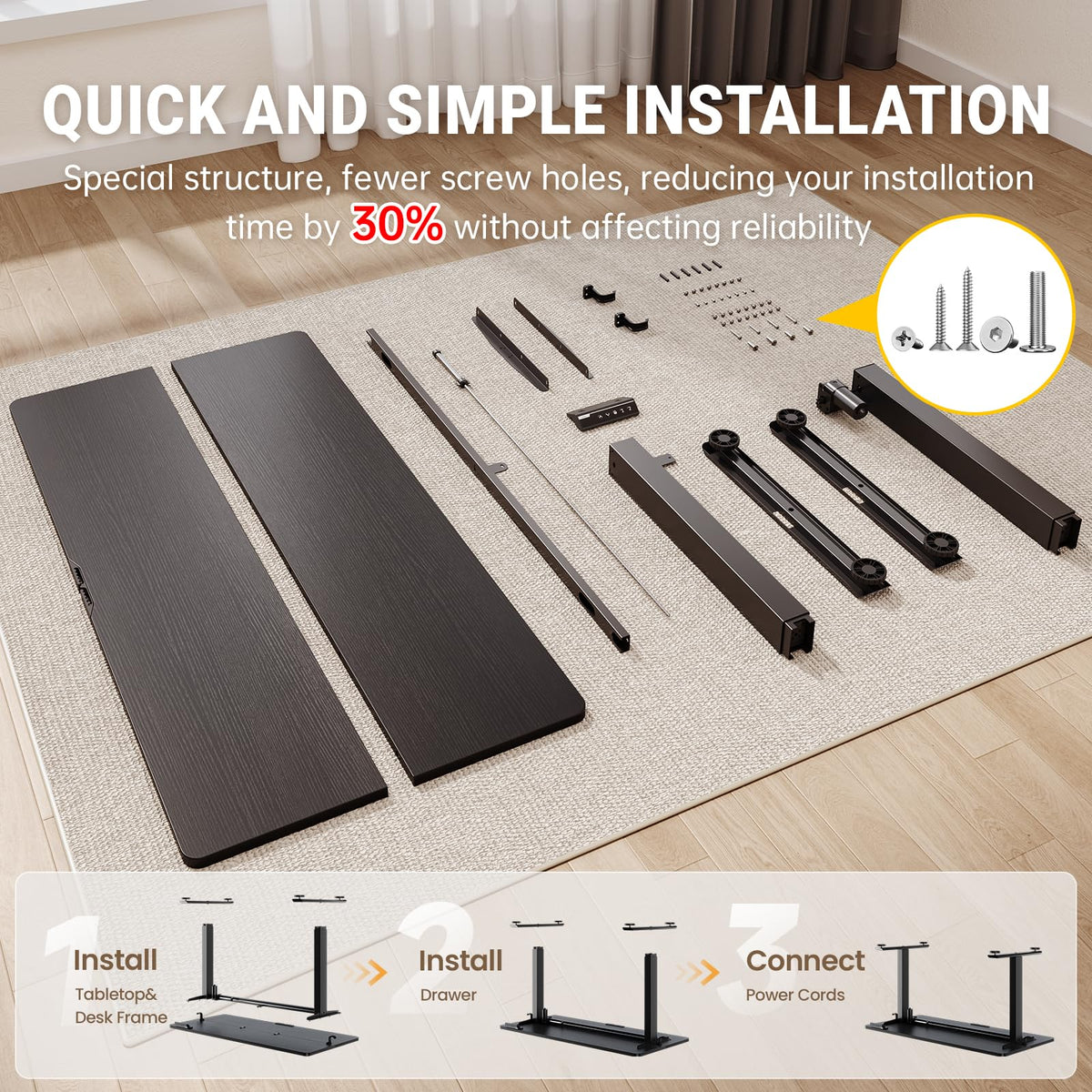 VEKEN 47.2" Adjustable Height Standing Desk - Modern Office Table