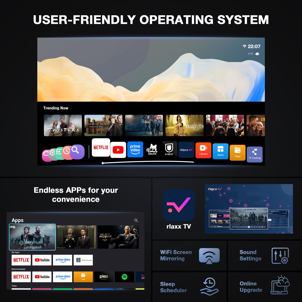 VOPLLS Thinnest 1.81" Smart Mini Projector with WiFi
