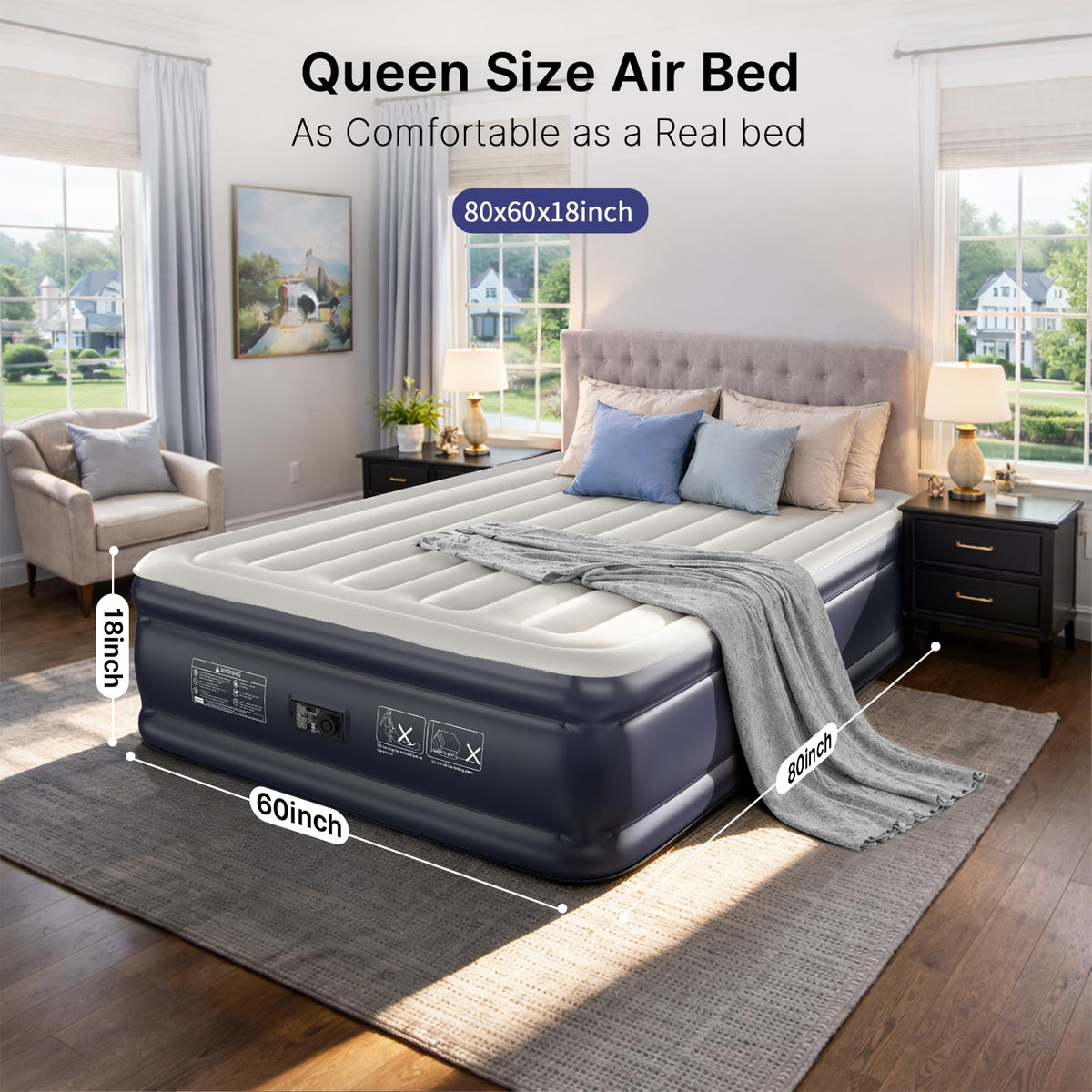 VOSSER Air Mattress Queen with Built-in Pump and 800lbs Support