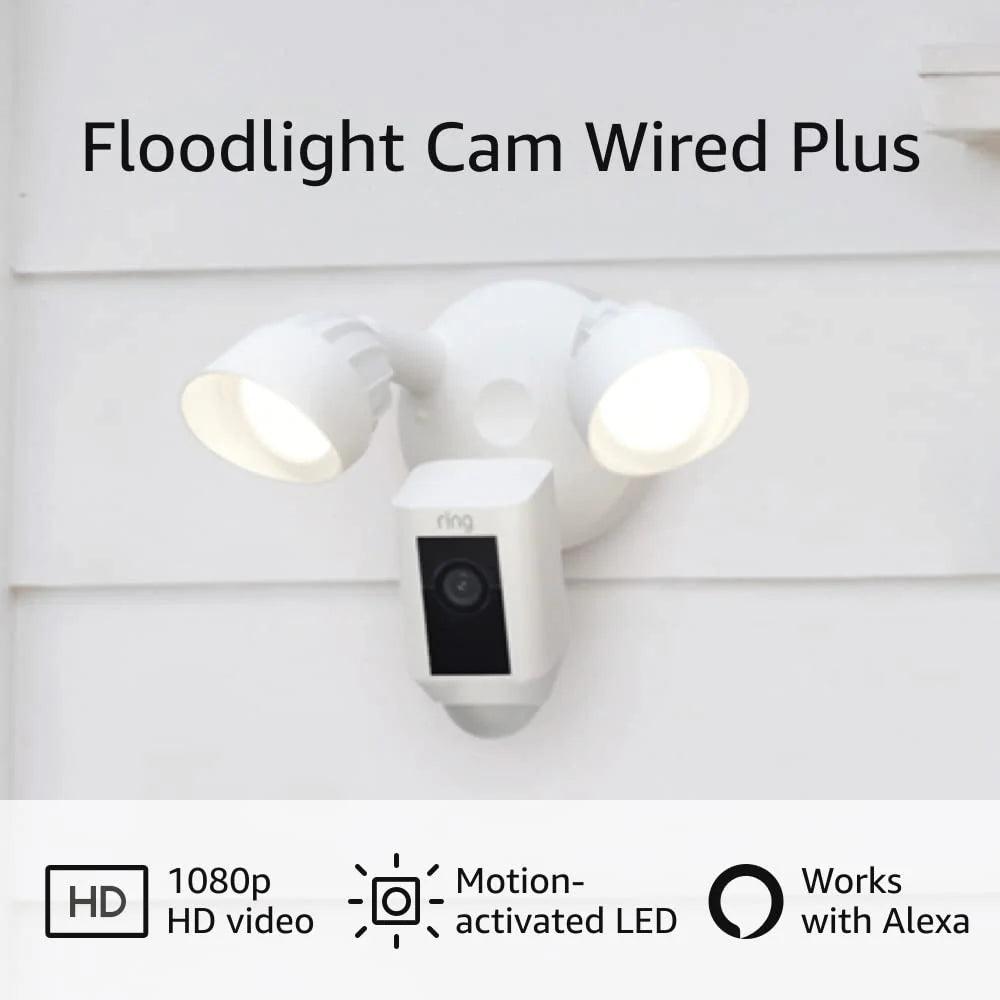 Ring Floodlight Cam Wired Plus with motion-activated 1080p HD video, Black (2021 release)