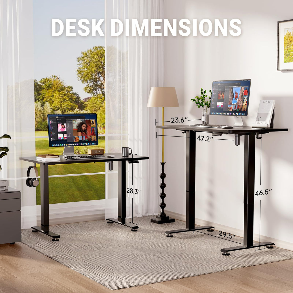 VEKEN 47.2" Adjustable Height Standing Desk - Modern Office Table