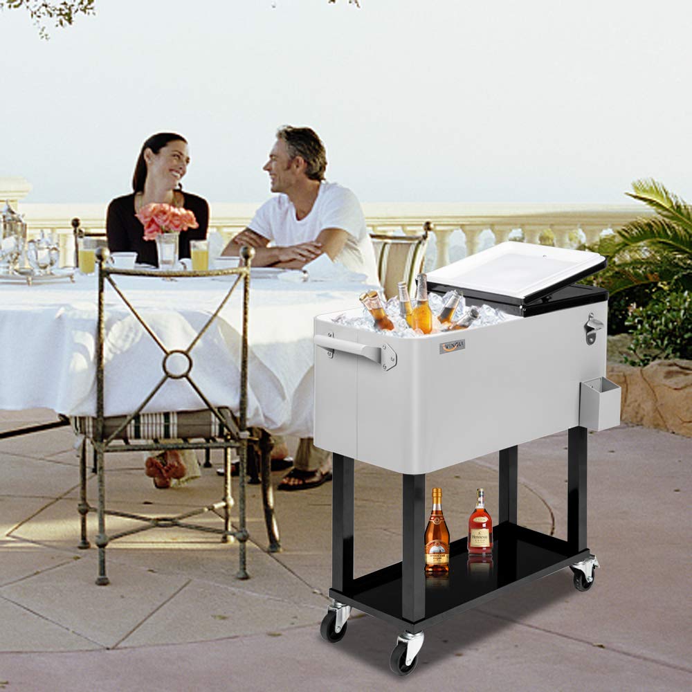 VINGLI 80 Quart Rolling Ice Chest - Portable Drink Cooler Cart