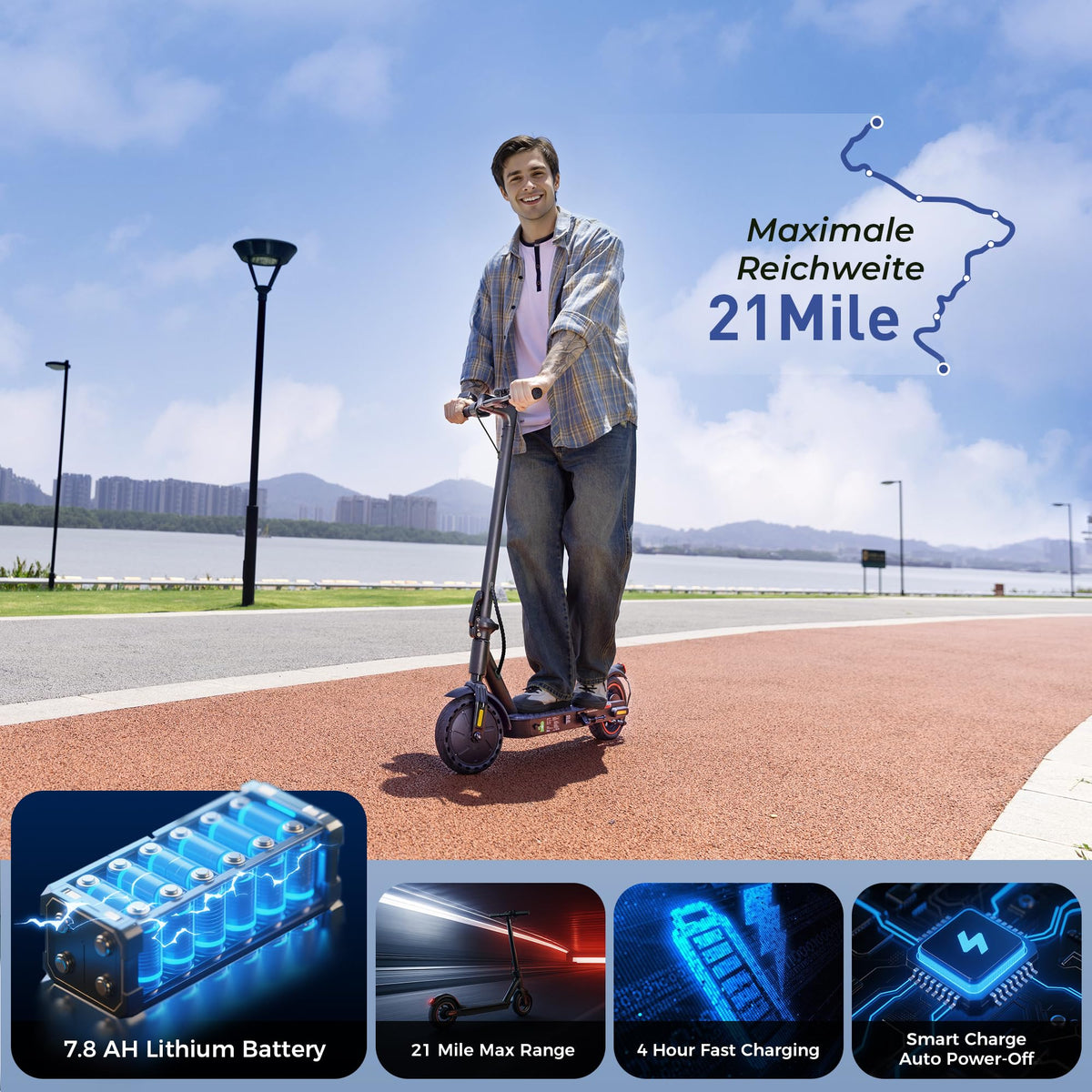 WAWSCOTE Electric Scooter for Adults - 500W Motor, 21 Miles Range