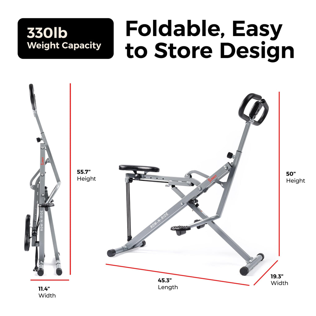 SUNNY HEALTH & FITNESS Smart Row-N-Ride Glute Trainer - Foldable Rower