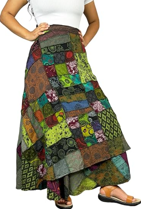 2026 Long Flowy Maxi Skirts for Women – Elastic High Waist Wrap Trendy Skirt - Boho Tiedye Patched Women's Skirt