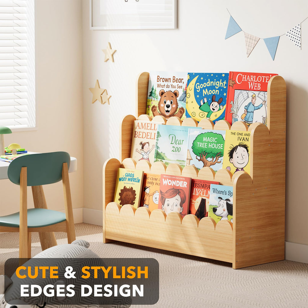 SPACEAID 3-Tier Scalloped Bookshelf for Kids' Rooms