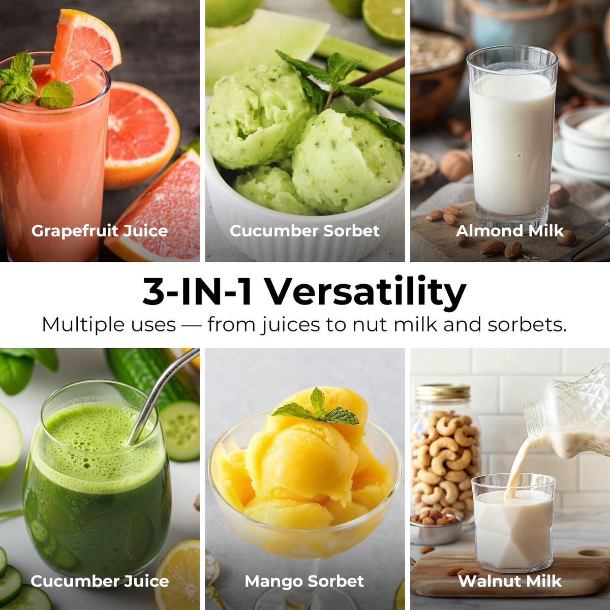 EANORUUS 3-in-1 Cold Press Juicer with 100oz Capacity