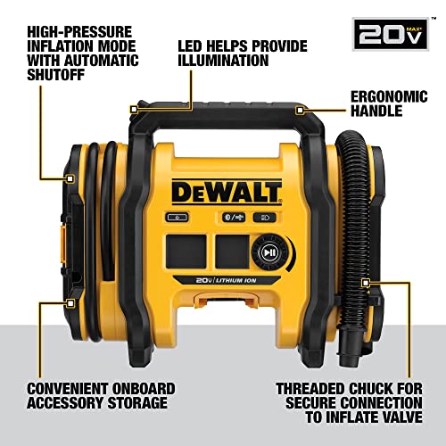 DEWALT 20V MAX Tire Inflator, Compact and Portable, Automatic Shut Off, LED Light