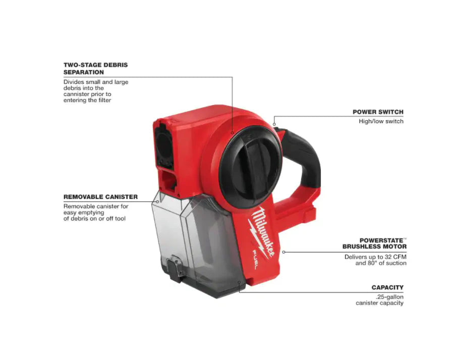 0940-20 M18 FUEL 18-Volt Lithium-Ion Brushless .25 Gal. Cordless Jobsite Vacuum with 5.0 Ah Battery and Charger