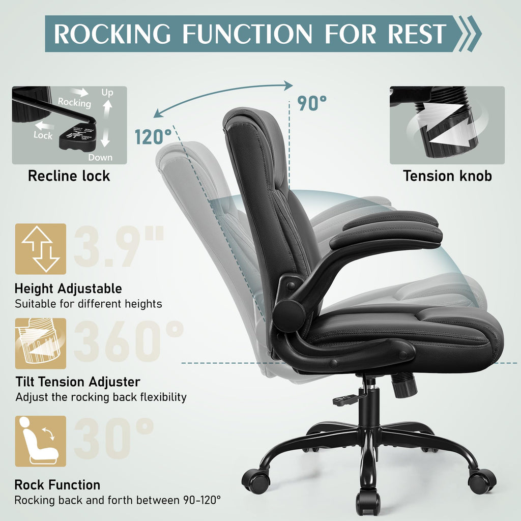 BRICK ATTIC Leather Office Chair with Ergonomic Support and Wheels