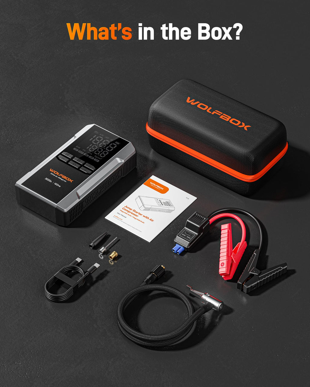 WOLFBOX 3000A Jump Starter with Air Compressor & Fast Charge
