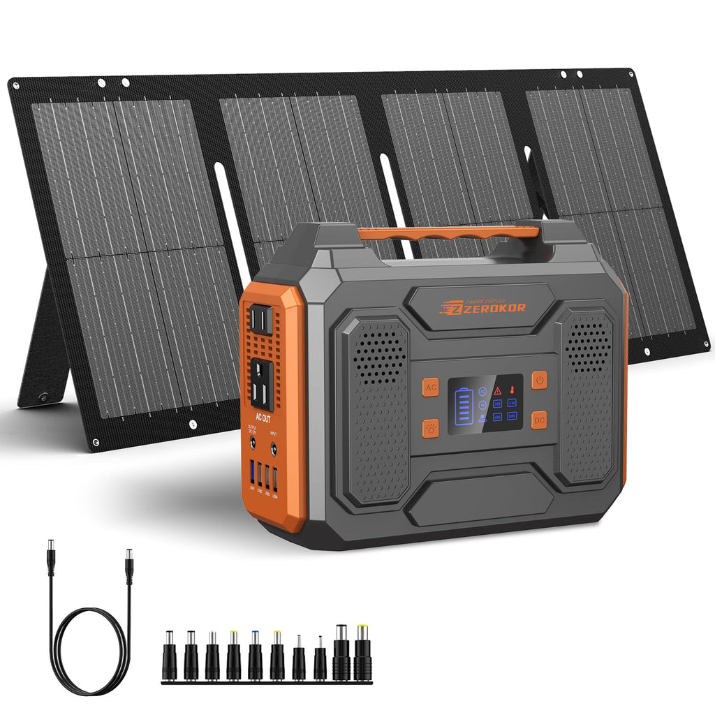 ZEROKOR Portable Solar Generator 300W with 60W Solar Panel